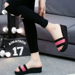 Hausschuhe Slope Heel atmungsaktiv Freizeitschuhe Flip-Flops hochhackig