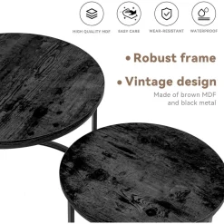Hawthyhome 2er Beistelltisch Set rund, Couchtisch aus Holz mit Metallrahmen