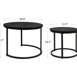 Hawthyhome 2er Beistelltisch Set rund, Couchtisch aus Holz mit Metallrahmen