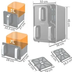 Heißluftfritteuse, Doppelkammer, vertikal, 12 l, Berdsen 2800W BD-664