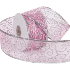 Hellrosa Swirl Sheer Glitter Kabelgebundenes Weihnachtsferienband 63mm x 22m