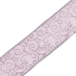 Hellrosa Swirl Sheer Glitter Kabelgebundenes Weihnachtsferienband 63mm x 22m