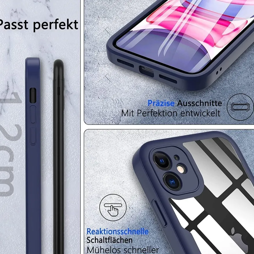 Hensinple iPhone 11 Hülle mit integriertem Displayschutz - 360° Rundumschutz