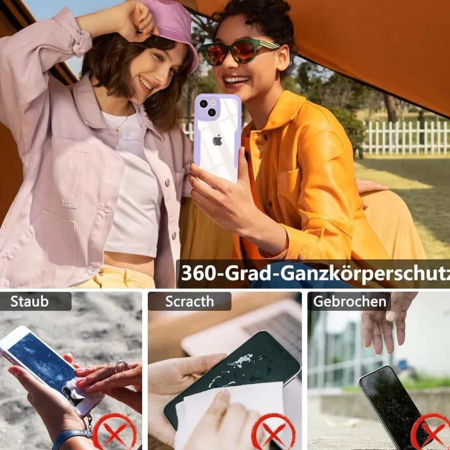 Hensinple iPhone 13 Mini Hülle (5,4 Zoll) - 360° Stoßfest mit Displayschutz