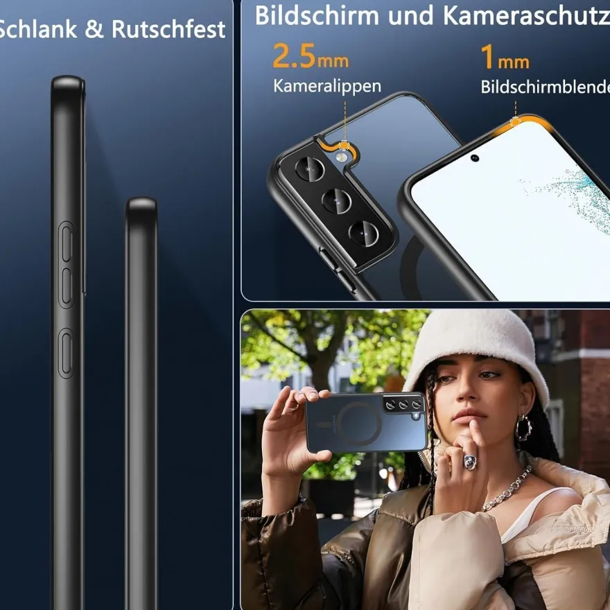 Hensinple Magnetische Hülle für Samsung Galaxy S22, MagSafe Kompatibel, Militär