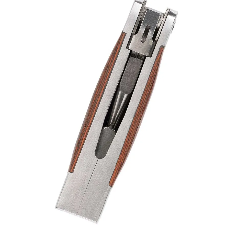 Herbertz Minitool Multitool mit Zange 8 Werkzeuge Pakkaholz Schalen inkl. Lederetui