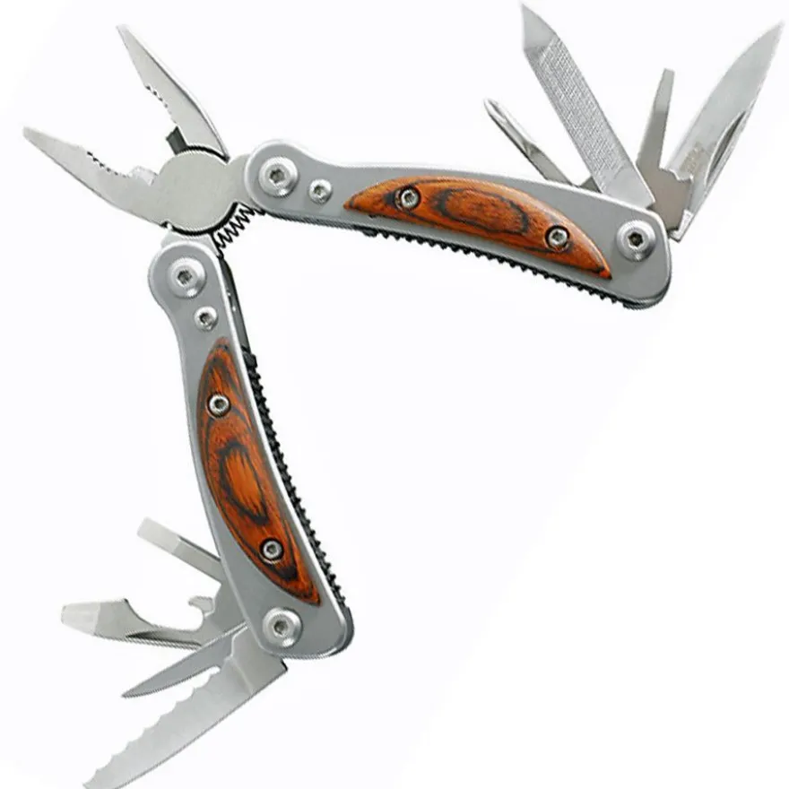 Herbertz Minitool Multitool mit Zange 8 Werkzeuge Pakkaholz Schalen inkl. Lederetui