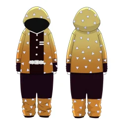 Herren Damen Demon Slayer Hooded Pyjama Winter Tanjirou Cosplay Schlafanzug