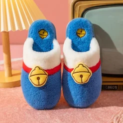 Herren Damen Doraemon Plüsch Hausschuhe Non-Slip Hause Slippers Blau