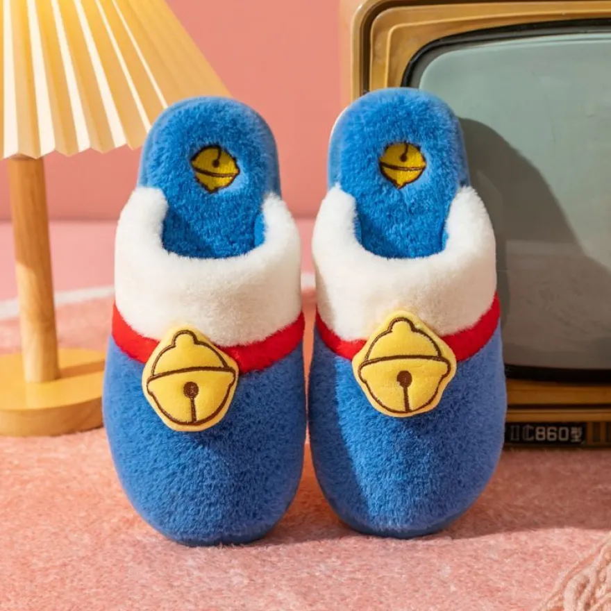 Herren Damen Doraemon Plüsch Hausschuhe Non-Slip Hause Slippers Blau