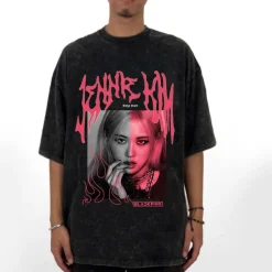 Herren Damen T-shirt Kpop Blackpink Vintage Tee Rosé Rosie Druck Rundhals Top