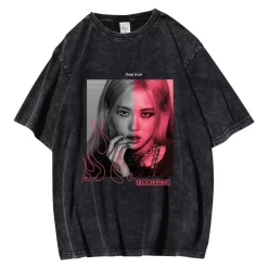 Herren Damen T-shirt Kpop Blackpink Vintage Tee Rosé Rosie Druck Rundhals Top