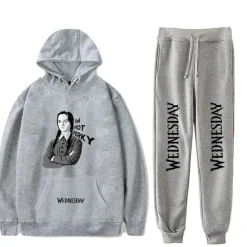 Herren 2er Set Sportanzug Wednesday Thing Addams Hoodie Hose Leggings Grau