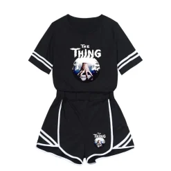 Herren 2er Set Sportanzug Wednesday Thing Addams Hausanzug T-shirt Kurzhose