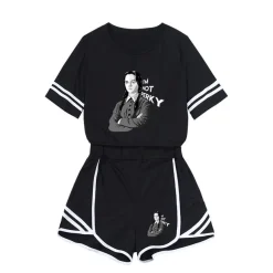 Herren 2er Set Sportanzug Wednesday Thing Addams Hausanzug T-shirt Kurzhose