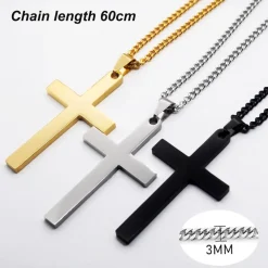 Herren Kreuz Kette Edelstahl Anhänger Halskette Silber Schwarz Gold 28x15mm
