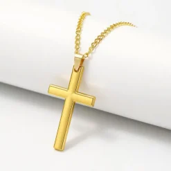 Herren Kreuz Kette Edelstahl Anhänger Halskette Silber Schwarz Gold 28x15mm