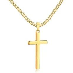 Herren Kreuz Kette Edelstahl Anhänger Halskette Silber Schwarz Gold 28x15mm