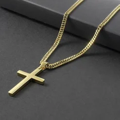 Herren Kreuz Kette Edelstahl Anhänger Halskette Silber Schwarz Gold 28x15mm