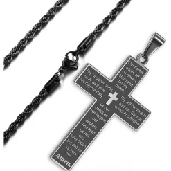 Herren Kreuz Kette Silber Gold Schwarz Bibel Anhänger Halskette 50-70cm