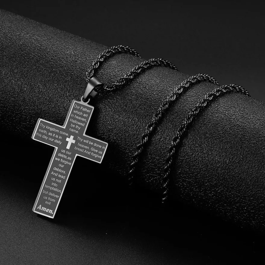 Herren Kreuz Kette Silber Gold Schwarz Bibel Anhänger Halskette 50-70cm