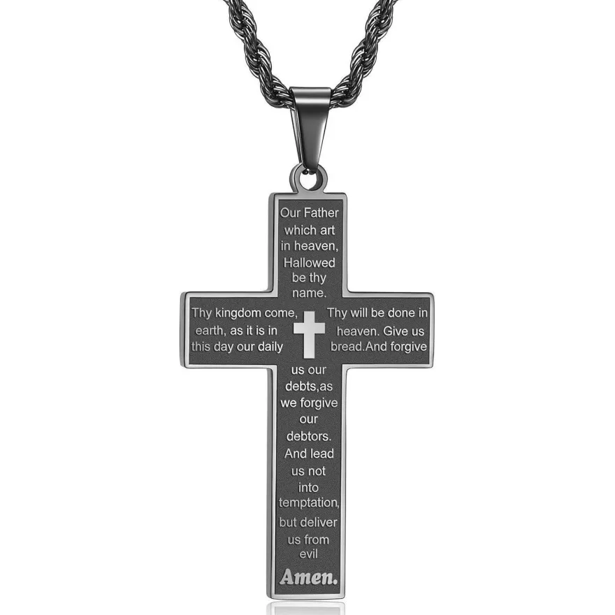 Herren Kreuz Kette Silber Gold Schwarz Bibel Anhänger Halskette 50-70cm