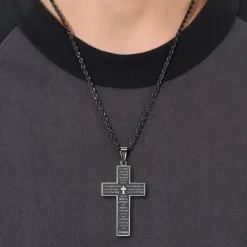 Herren Kreuz Kette Silber Gold Schwarz Bibel Anhänger Halskette 50-70cm