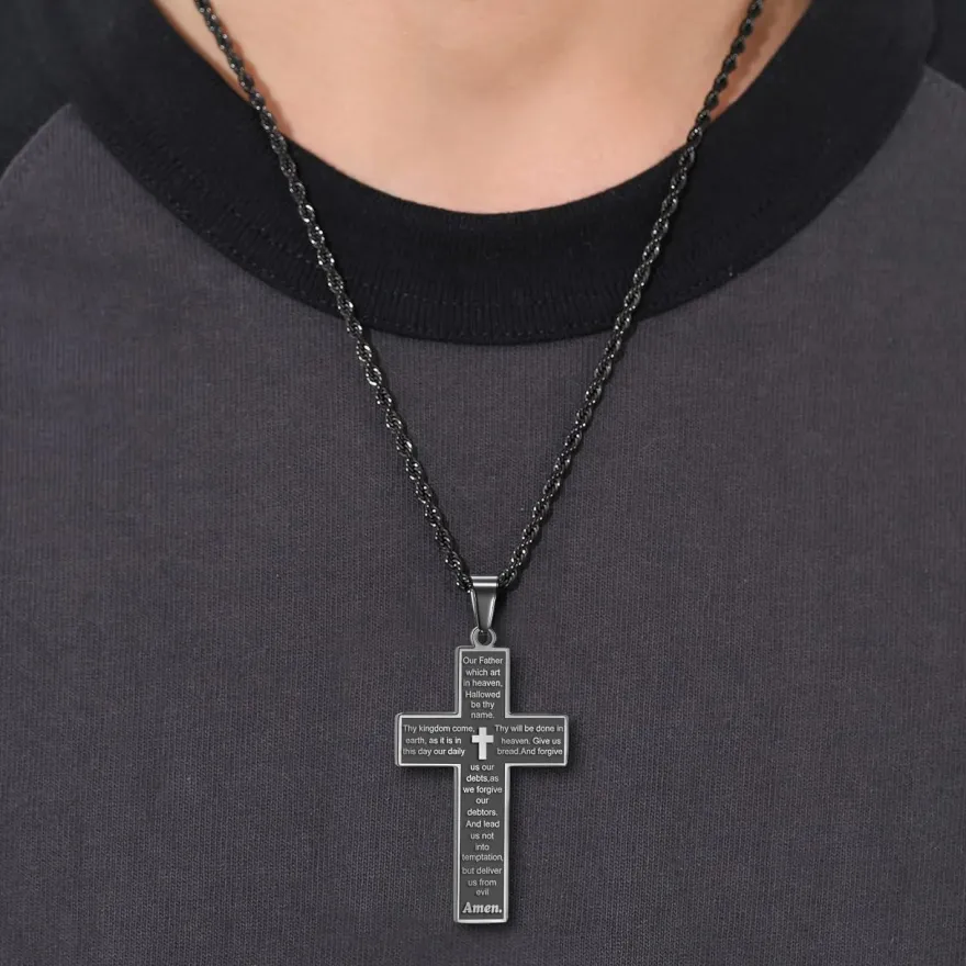 Herren Kreuz Kette Silber Gold Schwarz Bibel Anhänger Halskette 50-70cm