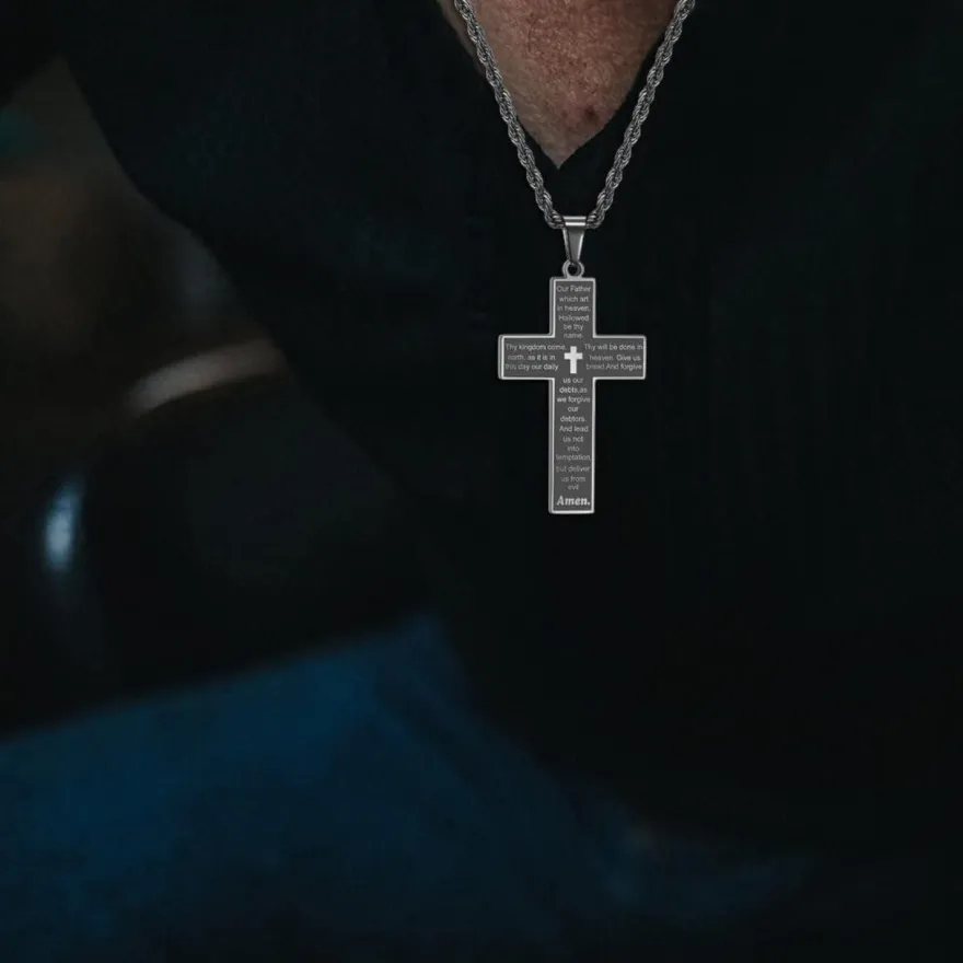 Herren Kreuz Kette Silber Gold Schwarz Bibel Anhänger Halskette 50-70cm