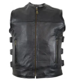 Herren Motorrad Biker Rindsleder Weste Biker Weste Reißverschluss Chopper Vest