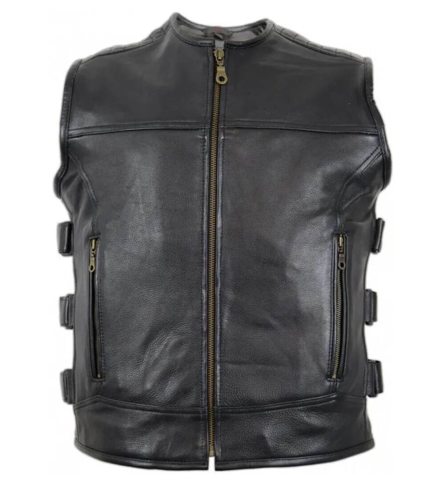 Herren Motorrad Biker Rindsleder Weste Biker Weste Reißverschluss Chopper Vest