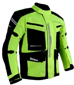 Herren Motorrad Textil Jacke Biker Polyester Scape Touring Jacke mit Protektoren Neon