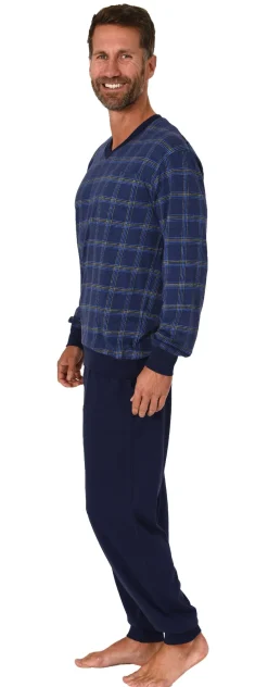 Herren Schlafanzug langarm Pyjama mit Bündchen - 122 101 90 445