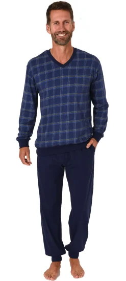 Herren Schlafanzug langarm Pyjama mit Bündchen - 122 101 90 445
