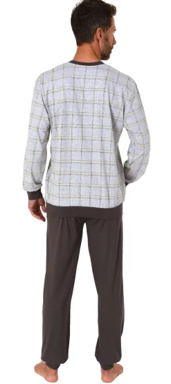 Herren Schlafanzug langarm Pyjama mit Bündchen - 122 101 90 445