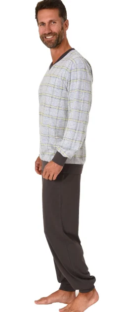 Herren Schlafanzug langarm Pyjama mit Bündchen - 122 101 90 445