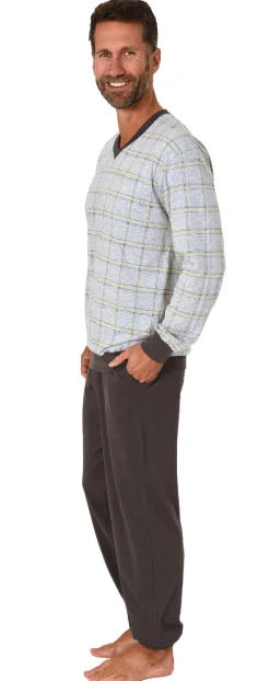 Herren Schlafanzug langarm Pyjama mit Bündchen - 122 101 90 445