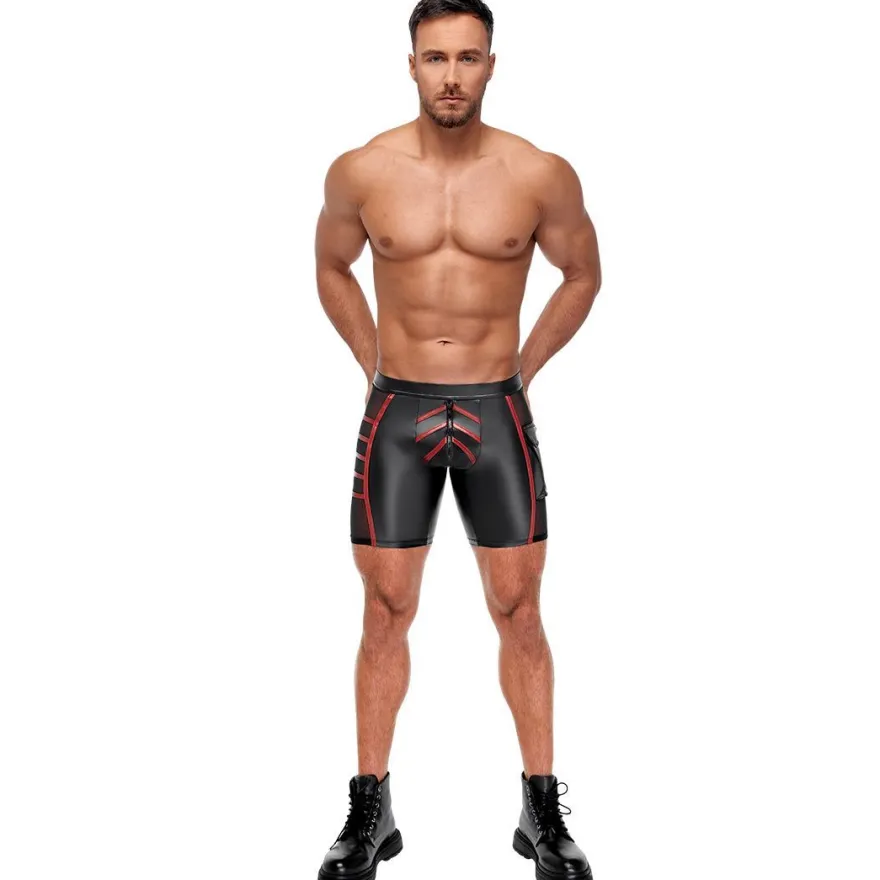 Herren Shorts M-2XL Reißverschluss + Tasche matter Wetlook eng Kurze Hose
