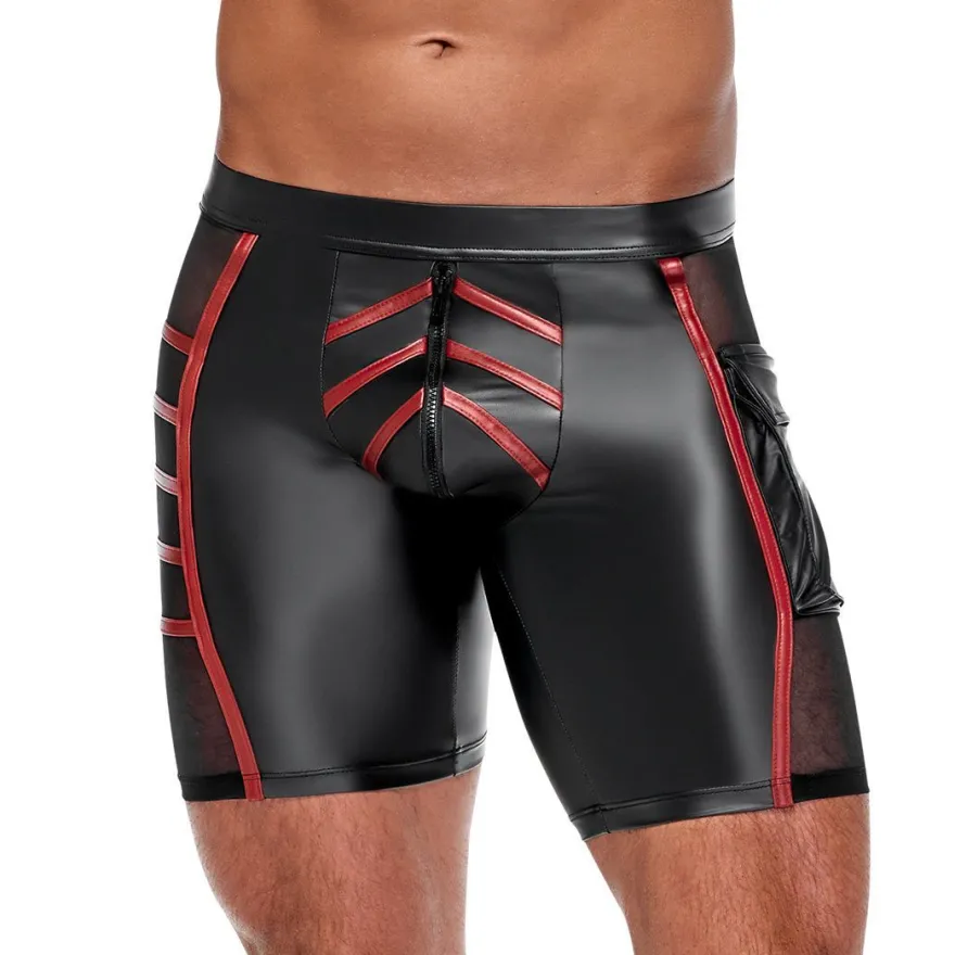 Herren Shorts M-2XL Reißverschluss + Tasche matter Wetlook eng Kurze Hose