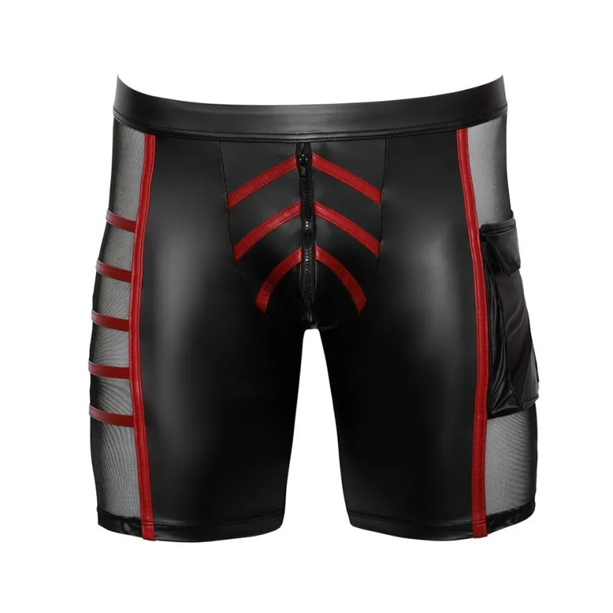 Herren Shorts M-2XL Reißverschluss + Tasche matter Wetlook eng Kurze Hose