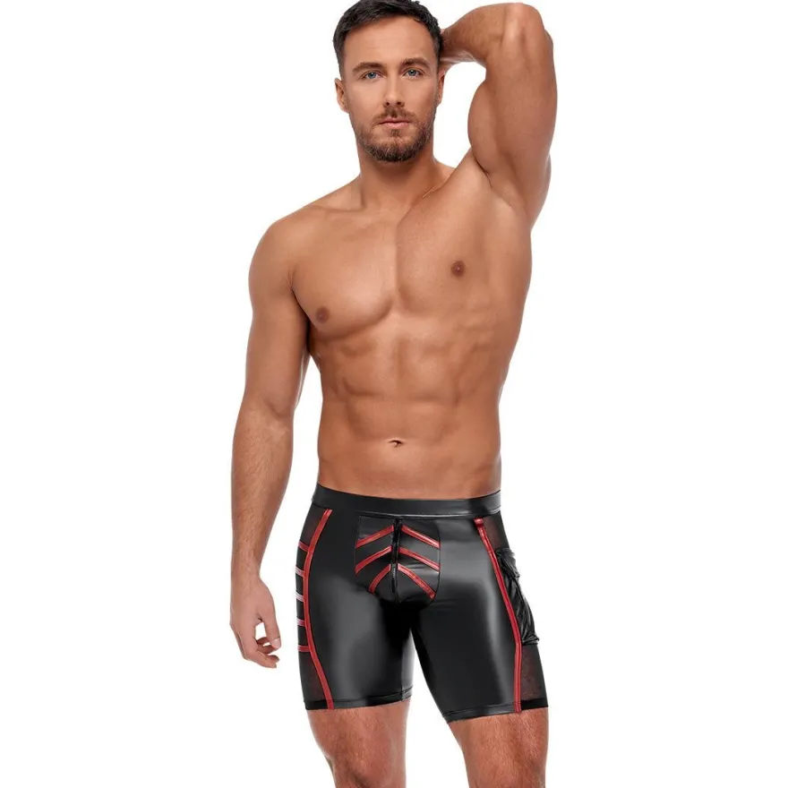 Herren Shorts M-2XL Reißverschluss + Tasche matter Wetlook eng Kurze Hose