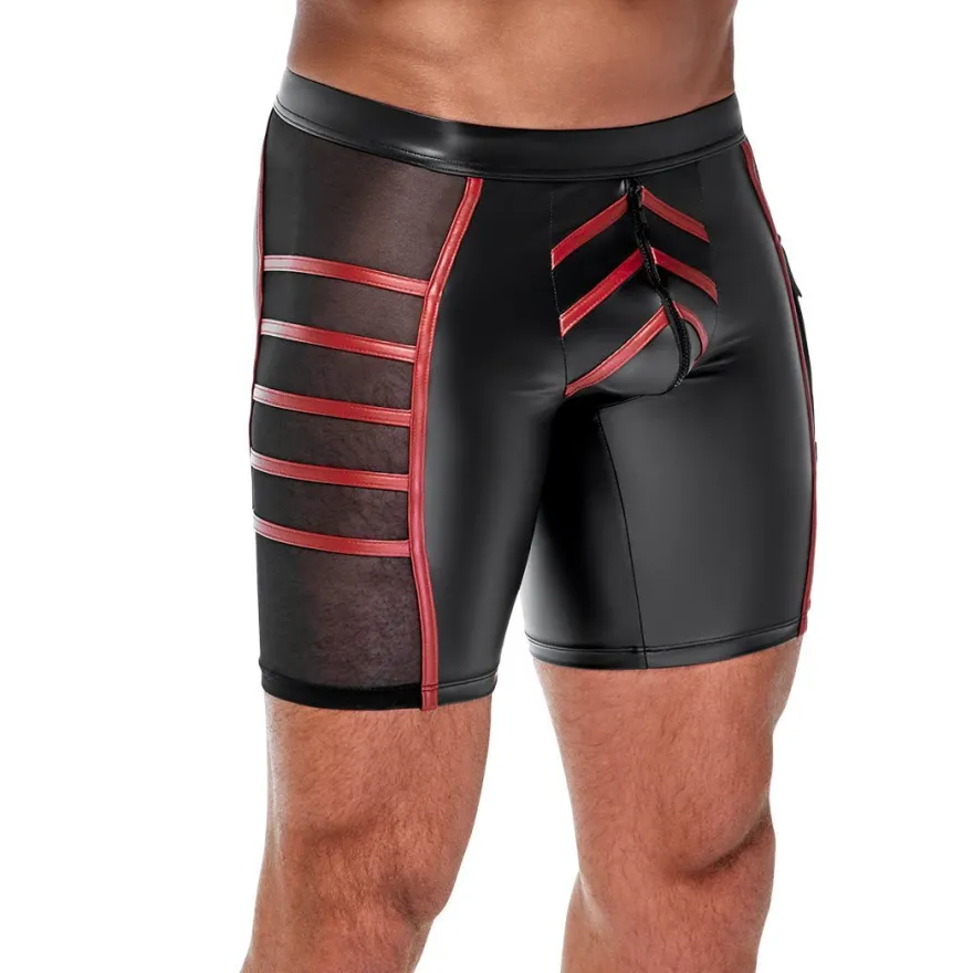 Herren Shorts M-2XL Reißverschluss + Tasche matter Wetlook eng Kurze Hose
