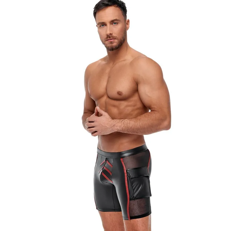 Herren Shorts M-2XL Reißverschluss + Tasche matter Wetlook eng Kurze Hose
