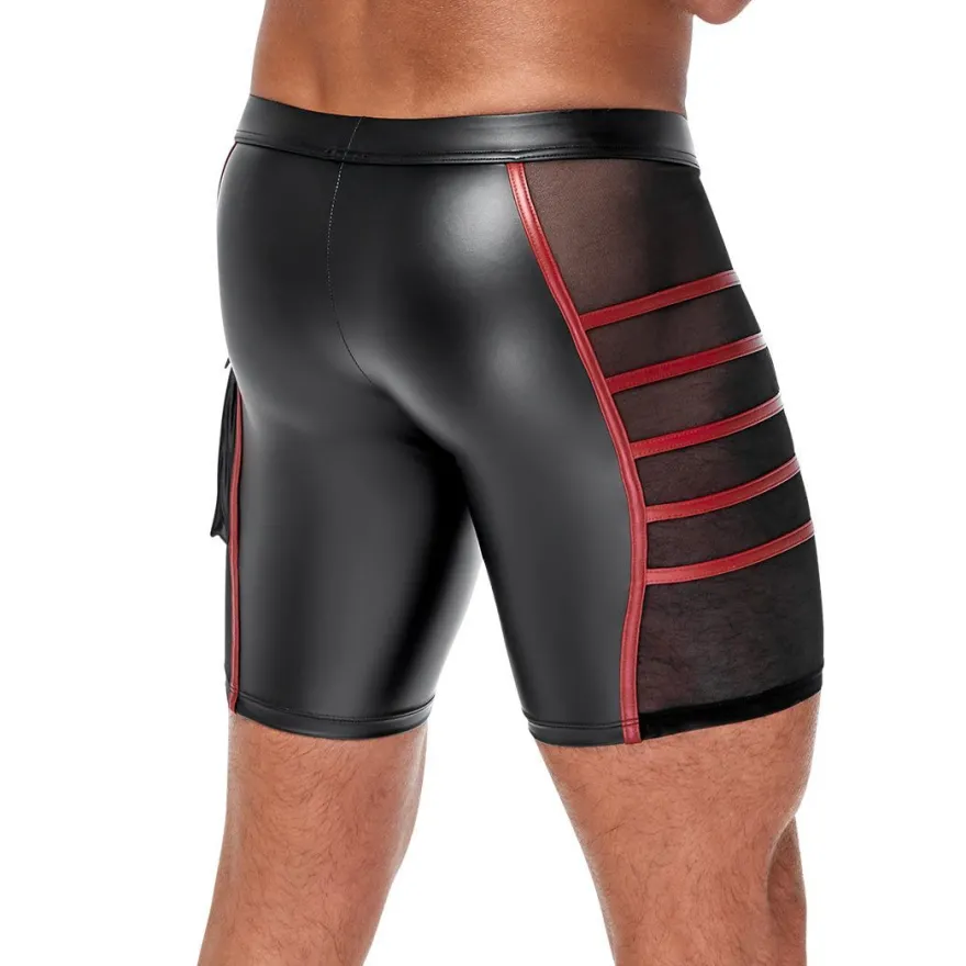 Herren Shorts M-2XL Reißverschluss + Tasche matter Wetlook eng Kurze Hose