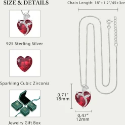 Herz Kette Damen 925 Silber Geburtsstein Anhänger Rose Blume Rubin neu