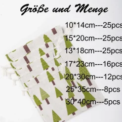 Herzwild 8er Pack Baumwollsäckchen mit Weihnachtsbaum-Motiv, 25x35 cm