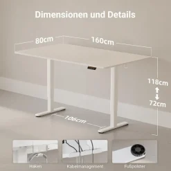 Höhenverstellbarer Schreibtisch Elektrisch 160x80 cm
