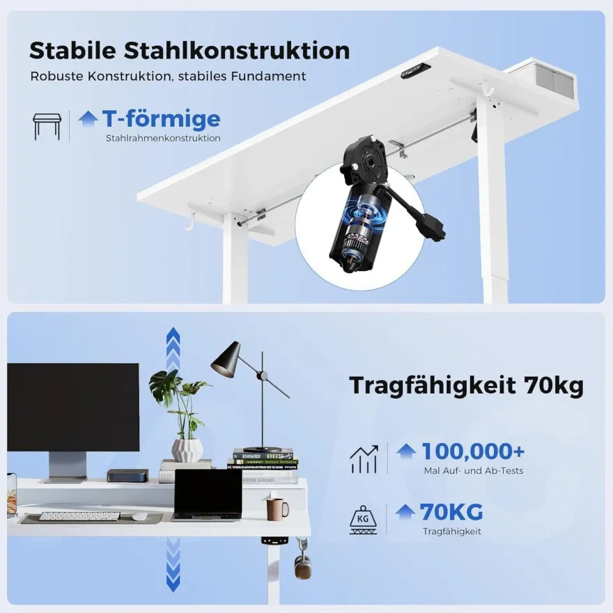 Höhenverstellbarer Schreibtisch mit 2 Schubladen, Elektrisch, 160 x 60