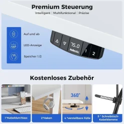 Höhenverstellbarer Schreibtisch mit 2 Schubladen, Elektrisch, 160 x 60