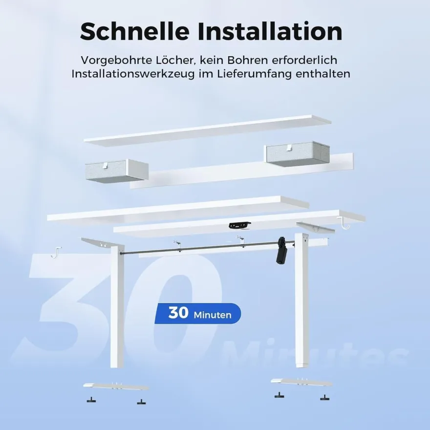 Höhenverstellbarer Schreibtisch mit 2 Schubladen, Elektrisch, 160 x 60